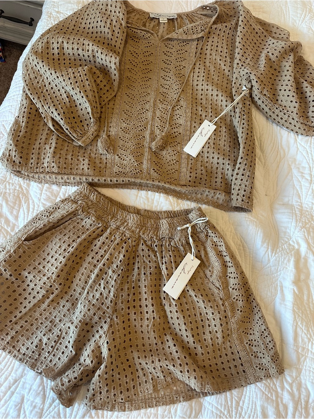 Vintage Havana Beige Eyelet Bermuda Shorts and matching Top